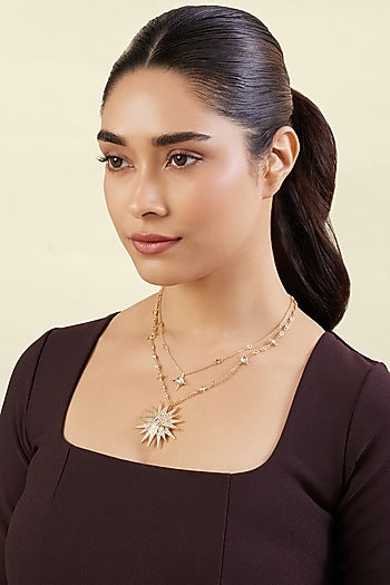 Gold Plated Crystal Zirconia & Mirror Layered Necklace