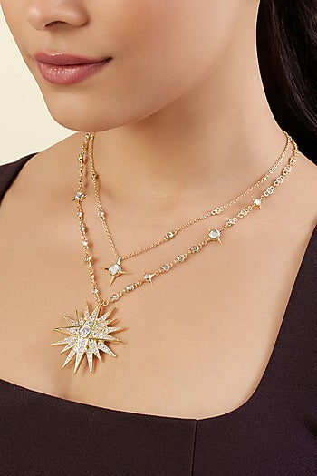 Gold Plated Crystal Zirconia & Mirror Layered Necklace