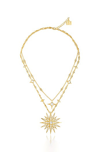 Gold Plated Crystal Zirconia & Mirror Layered Necklace