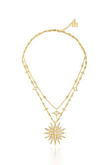 Gold Plated Crystal Zirconia & Mirror Layered Necklace