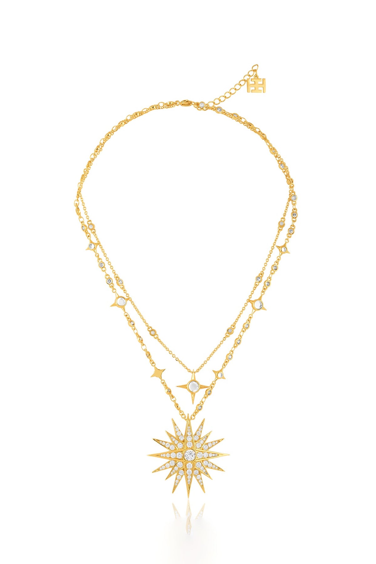Gold Plated Crystal Zirconia & Mirror Layered Necklace