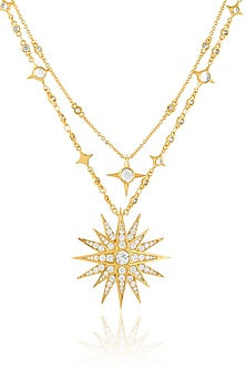 Gold Plated Crystal Zirconia & Mirror Layered Necklace