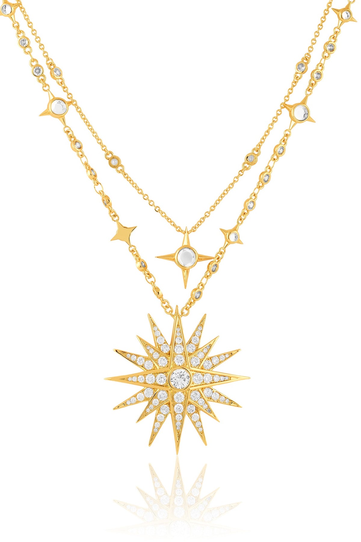 Gold Plated Crystal Zirconia & Mirror Layered Necklace