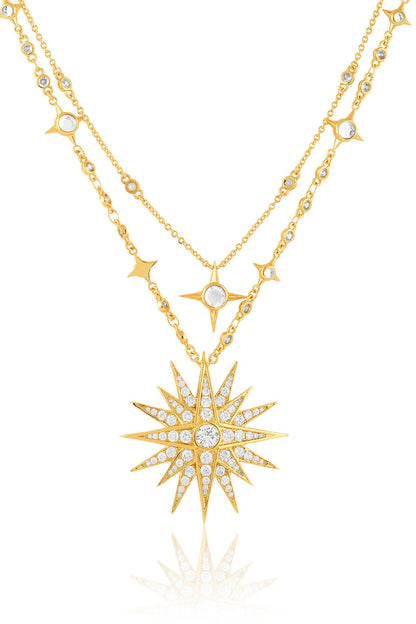 Gold Plated Crystal Zirconia & Mirror Layered Necklace