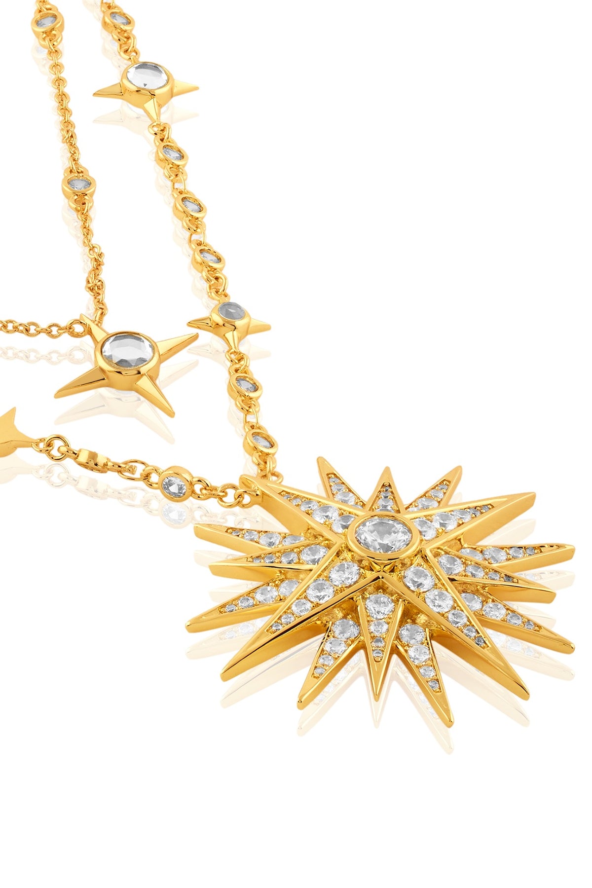 Gold Plated Crystal Zirconia & Mirror Layered Necklace