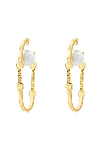 Gold Finish Pearl Hoop Earrings