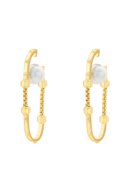 Gold Finish Pearl Hoop Earrings
