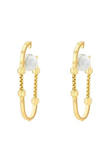 Gold Finish Pearl Hoop Earrings