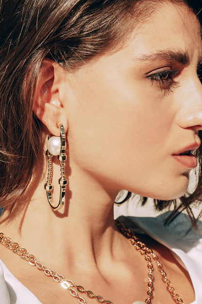 Gold Finish Pearl Hoop Earrings