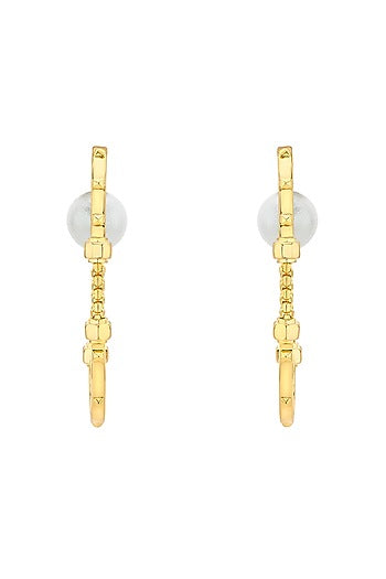 Gold Finish Pearl Hoop Earrings
