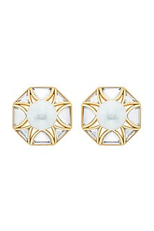 Gold Plated Shell Pearl Stud Earrings