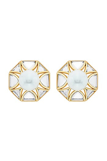 Gold Plated Shell Pearl Stud Earrings