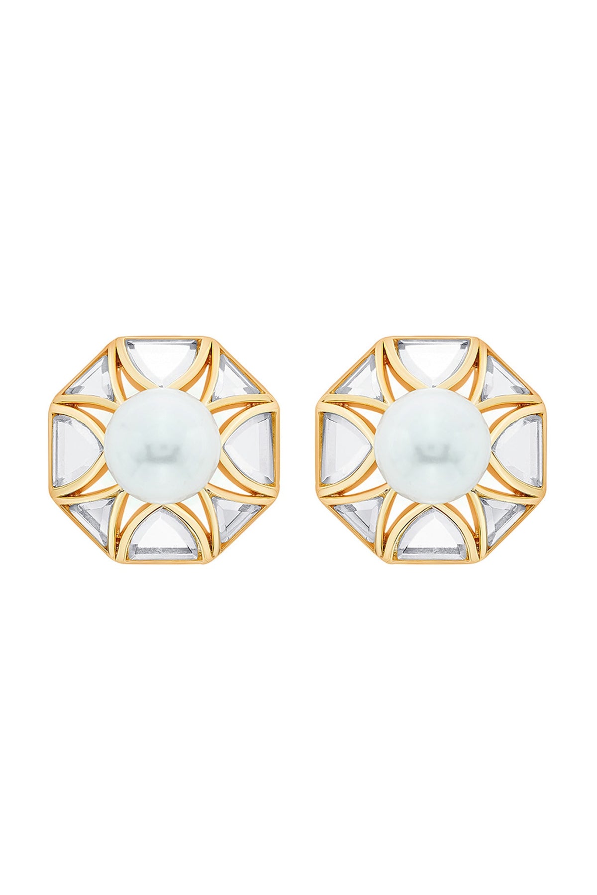 Gold Plated Shell Pearl Stud Earrings