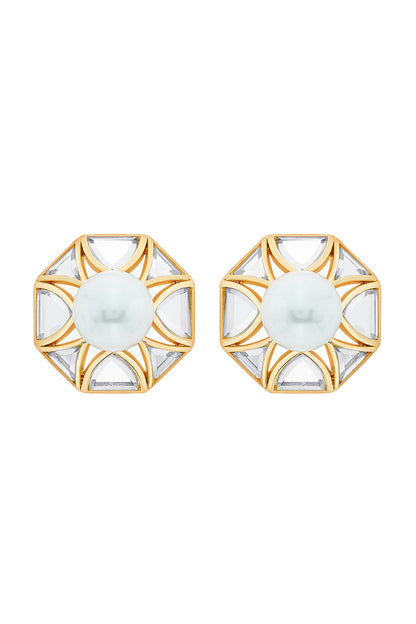 Gold Plated Shell Pearl Stud Earrings