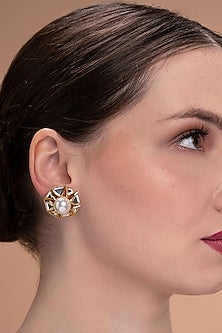 Gold Plated Shell Pearl Stud Earrings
