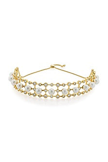 Gold Plated CZ & Pearl Choker Necklace