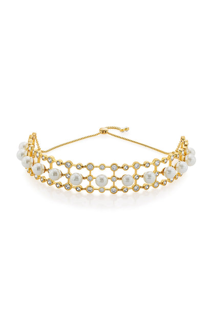 Gold Plated CZ & Pearl Choker Necklace