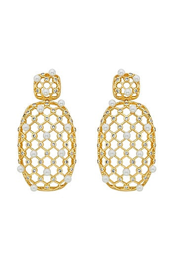 Gold Plated Shell Pearl Dangler Earrings