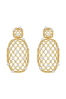 Gold Plated Shell Pearl Dangler Earrings