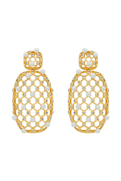 Gold Plated Shell Pearl Dangler Earrings