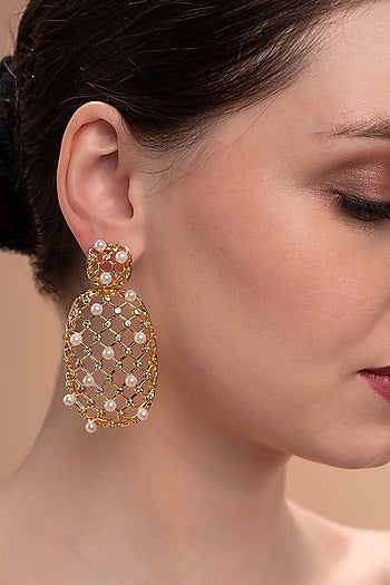 Gold Plated Shell Pearl Dangler Earrings