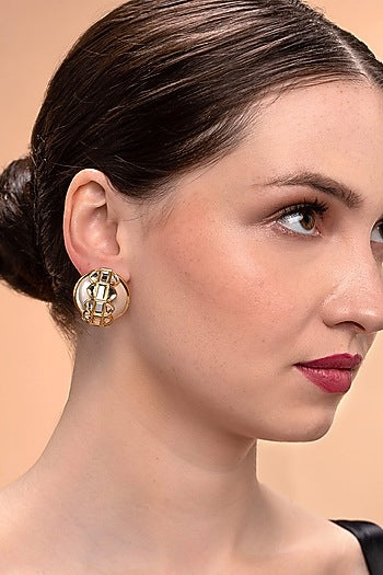 Gold Plated Shell Pearl Stud Earrings