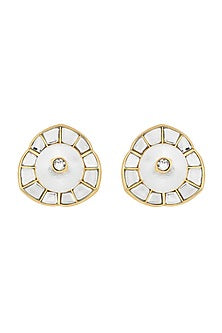 Gold Plated Pearl & Mirror Stud Earrings
