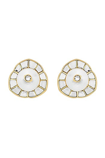 Gold Plated Pearl & Mirror Stud Earrings