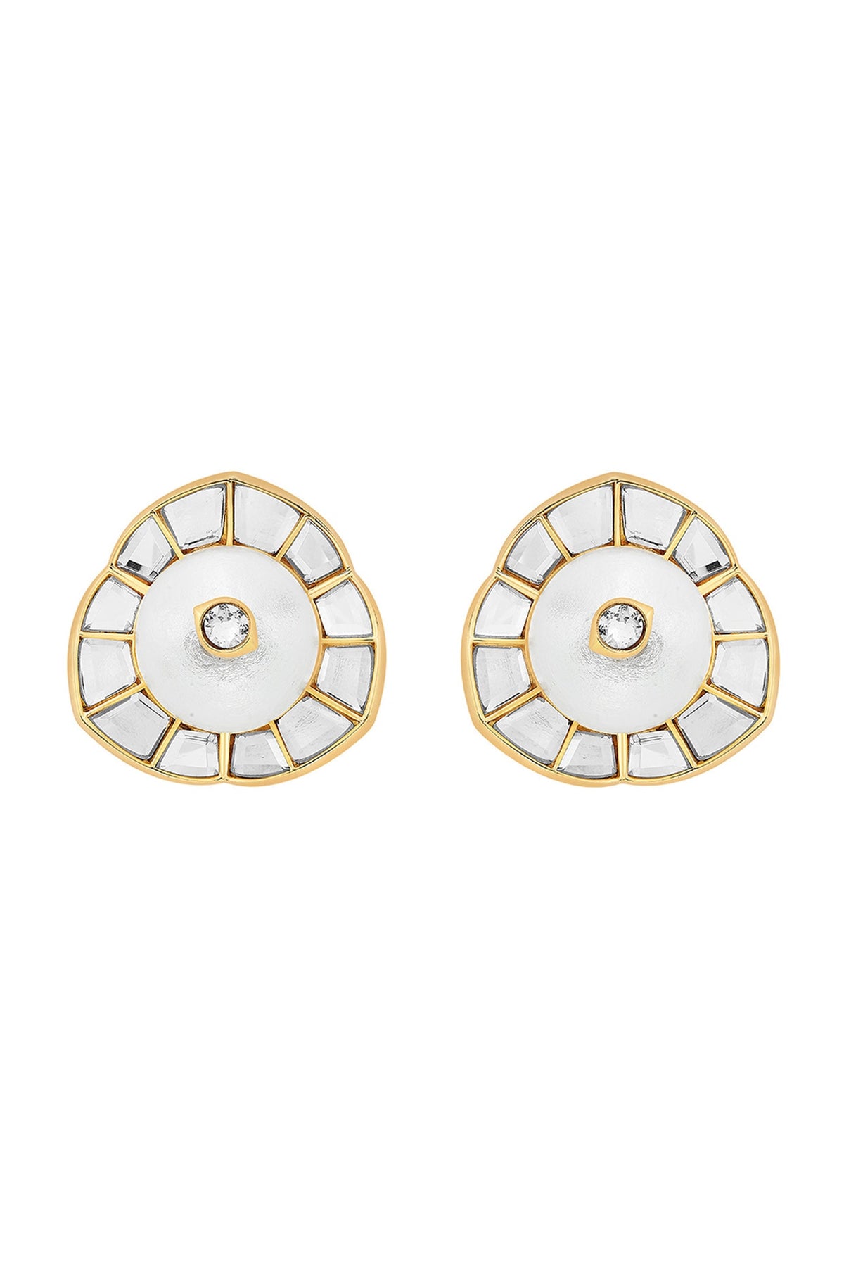 Gold Plated Pearl & Mirror Stud Earrings