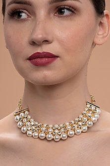 Gold Plated Pearl & CZ Choker Necklace