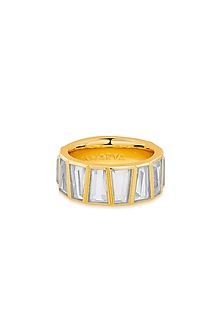 Gold Finish Hand-Cut Polki Mirror Double Ring