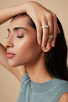 Gold Finish Hand-Cut Polki Mirror Double Ring