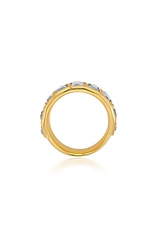 Gold Finish Hand-Cut Polki Mirror Double Ring