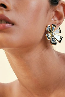 Gold Finish Floral Stud Earrings