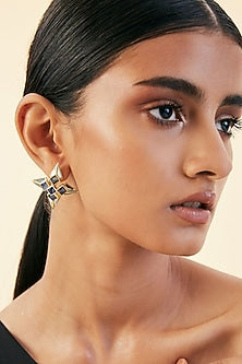 Gold Finish Mother Of Pearl Earrings