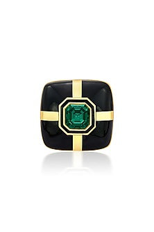 Gold Finish Emerald Ring
