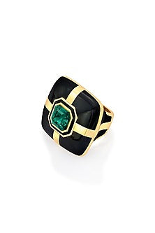 Gold Finish Emerald Ring