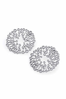 White Finish Mirror & Zircons Stud Earrings