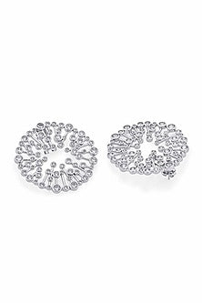 White Finish Mirror & Zircons Stud Earrings