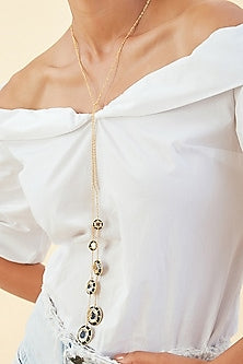 Gold Finish Mirror Long Necklace