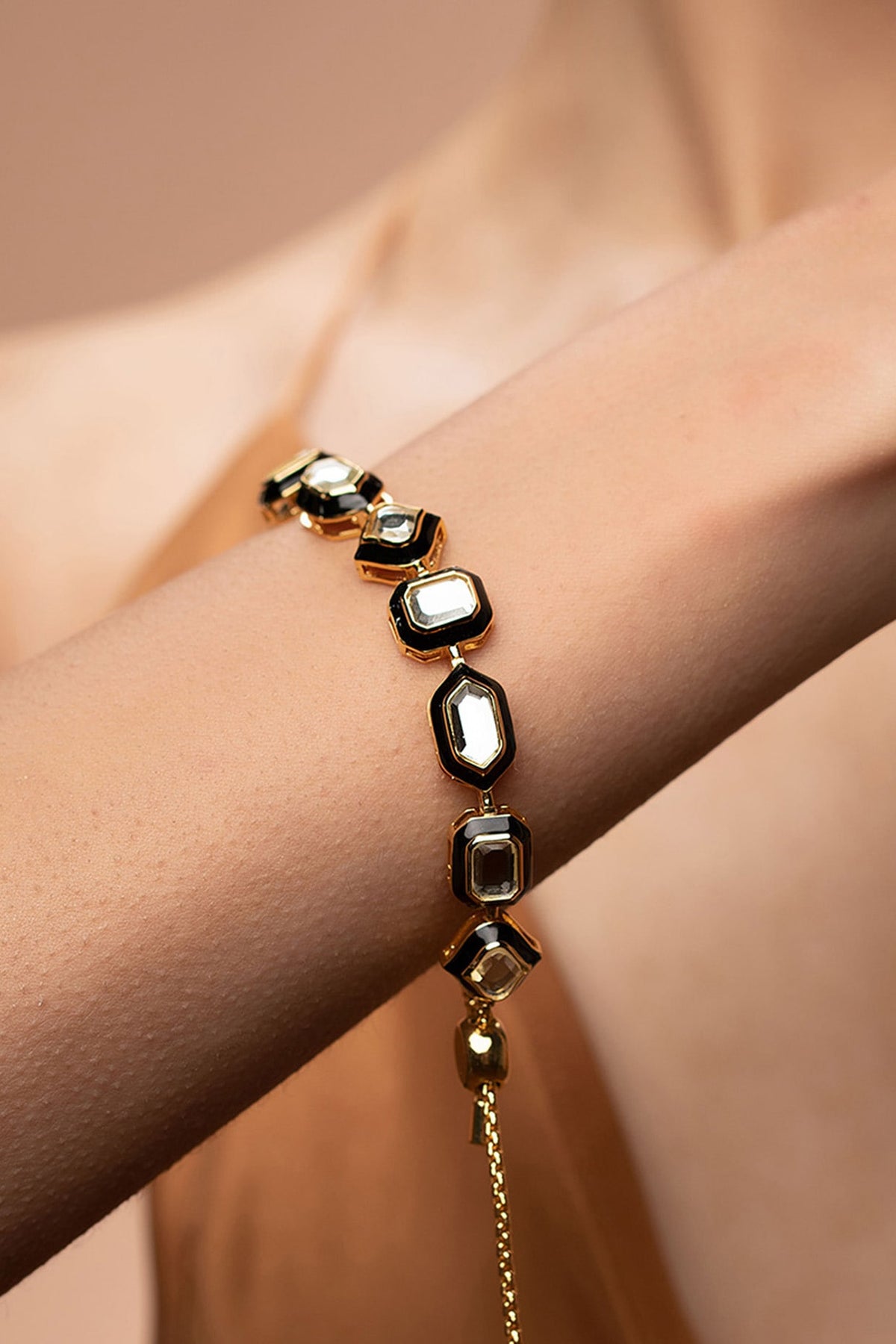 Gold Plated Mirrors & Pearls Bracelet