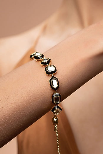 Gold Plated Mirrors & Pearls Bracelet