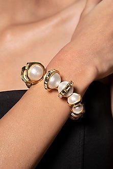 Gold Plated Mirror & Pearls Cuff