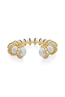 Gold Plated Mirror & Pearls Cuff