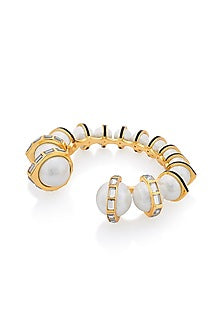 Gold Plated Mirror & Pearls Cuff