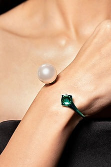 Gold Plated Mirror & Pearls Cuff