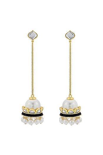 Gold Plated Pearls & Mirror Jhumka Earrings