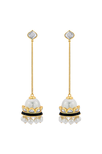 Gold Plated Pearls & Mirror Jhumka Earrings