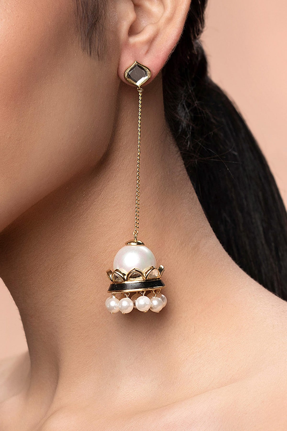 Gold Plated Pearls & Mirror Jhumka Earrings