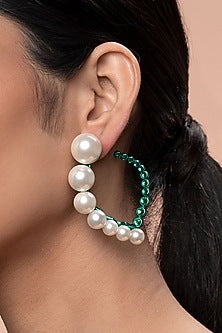 Gold Plated Quartz Pearls Stud Earrings